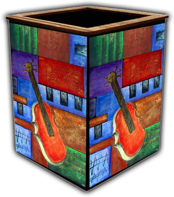 pnf 1 Compartments wooden Poster N frames Colourful Wooden Pen Stand with photo of Abstract Art -686(Multicolor)