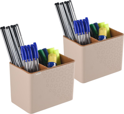 HOMESTIC by Kuber Industries 6 Compartments Plastic Stationary Organizer(Brown)