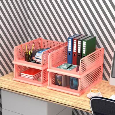 KUBER INDUSTRIES 4 Compartments Plastic Desk Organizers(Coral Pink)