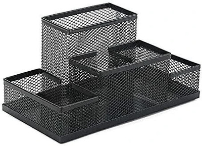 EBOFAB 4 Compartments Metal Desk Organizer(Black)
