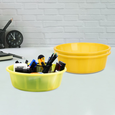 KUBER INDUSTRIES 3 Compartments Plastic Desk Organizer(Yellow & Green)