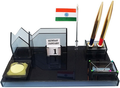PANKU 5 Compartments Acrylic Desk organizer(Smoke Black)