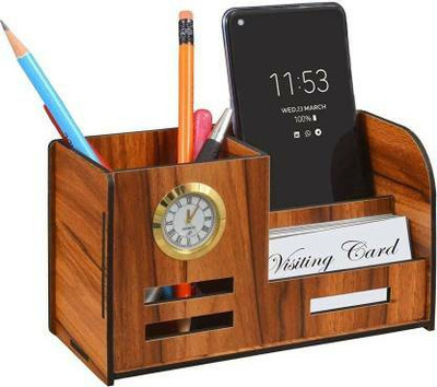 Zuper 3 Compartments Wooden Desk Organiser(Brown)