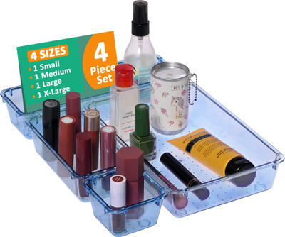 KUBER INDUSTRIES 4 Compartments Acrylic Drawer Organizer(Blue)