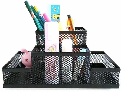 Nexvox 4 Compartments Metal Metal Pen Holder(Black)