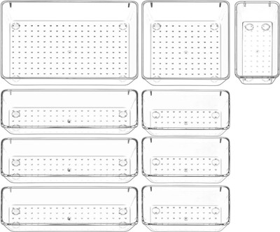 Quakzapp 9 Compartments Plastic Desk Drawer Organizer(Transparent)