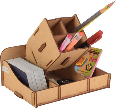 HOSTK 7 Compartments MDF desk organizer(Brown)