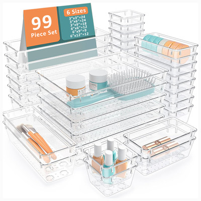 HOMESTIC by Kuber Industries 99 Compartments Plastic Drawer Organizers(Transparent)