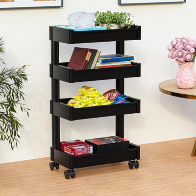 KUBER INDUSTRIES 4 Compartments Plastic Storage Rack(Black)