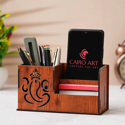 CAPIO ART 3 Compartments WOOD Pen Stand(Beige)