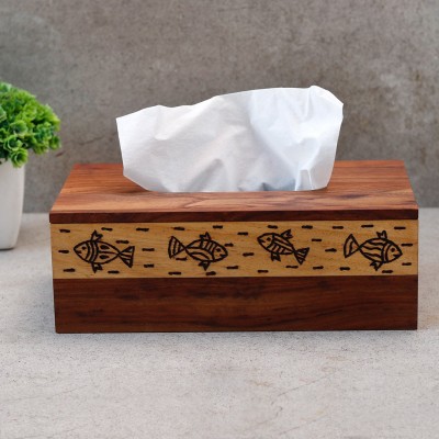 Unravel India 1 Compartments Wooden Tissues Holder(Brown)