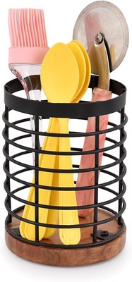 craftssrw 1 Compartments WOODEN, IRON CUTLERY HOLDER/PEN HOLDER(Brown, Black)