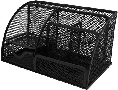 Kankodo 7 Compartments Metal Pen Stand(Black)