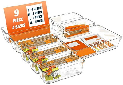 Lifewit 9 Compartments Plastic Drawer Organizer(Clear)