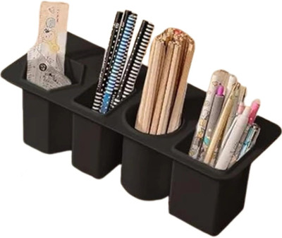 Shreeshann 4 Compartments Plastic 4 Slot Desktop Pen Stationary Holder(Black)