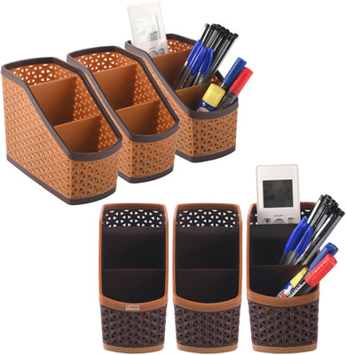 HOMESTIC by Kuber Industries 18 Compartments Plastic Stationery Organizer(Brown)