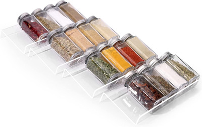 Wizzartprints 4 Compartments Acrylic Drawers Insert Kitchen Spice Rack Tray for Drawer/Countertop (Jars not included)(‎Clear/Trasparent)
