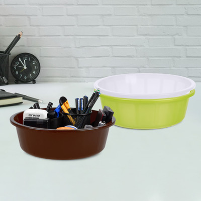 KUBER INDUSTRIES 3 Compartments Plastic Desk Organizer(Green & White & Brown)