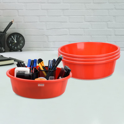 HOMESTIC by Kuber Industries 4 Compartments Plastic Desk Organizer(Red)