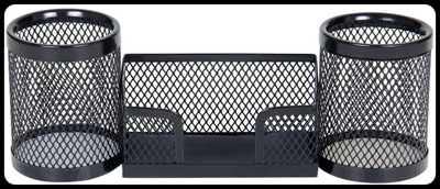 PANKU 3 Compartments Mesh Iron Desk Organiser(Black)