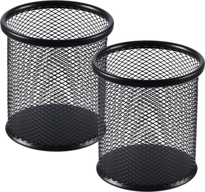 Goodwill Tech 2 Compartments Metal Desk Duo – Black Mesh Pen Stand Set for Study Table & Office Desk(Black)