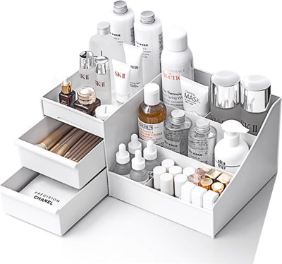 Charmpeak 7 Compartments Plastic Stationery and Cosmetic Drawer organizer box(White)