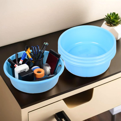KUBER INDUSTRIES 4 Compartments Plastic Desk Organizer(Sky Blue)