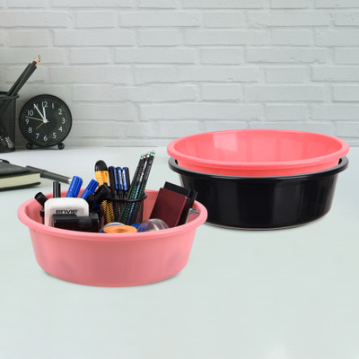 KUBER INDUSTRIES 3 Compartments Plastic Desk Organizer(Black & Pink & Light Pink)
