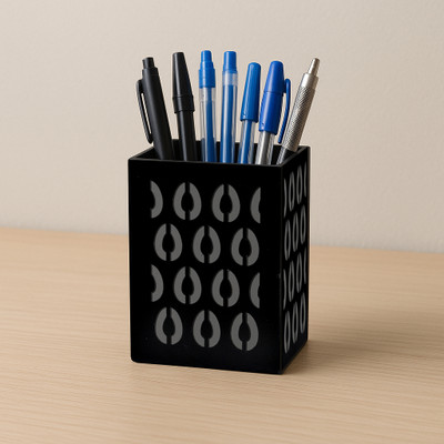 SHR ENTERRISES 1 Compartments Metal Square Metal Pen Stand | Black Office Desk Organizer | Multipurpose Use(Black)