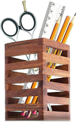 ViaZAID 1 Compartments Wooden Pen Stand(Brown)