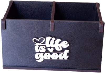 Giftingcare 2 Compartments Wooden Desk Organizer | Stationery Holder for Professional & Students(Black)