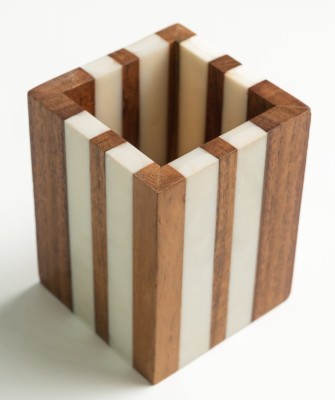 Artemish 1 Compartments Wood Pen Holder(Brown, White)