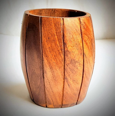 ICcrafts 1 Compartments Wood Handcrafted Wooden Pen Holder, Barrel Design, Natural Wood Finish(Brown)