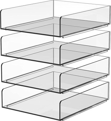 Indian Decor 4 Compartments Acrylic Office Desktop File Organizer(White)