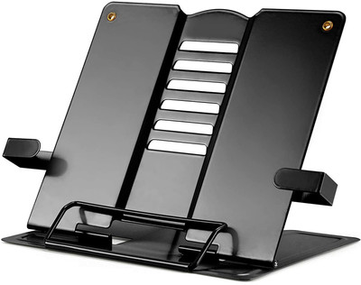 Estervig 1 Compartments Metal Metal Book Stand Holder for Reading - Adjustable Foldable Desk Book Organizer(Black)