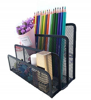 NISHIV 3 Compartments Metal 3-Slot Metal Mesh File Rack(Black)