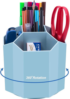 JASHKI ENTERPRISE 5 Compartments Plastic Rotating Desk Organizer / Multi-Compartment Pen Holder(Multicolor)