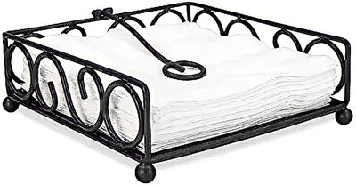 DecorEnBois 1 Compartments Iron Napkin Holder(Black)