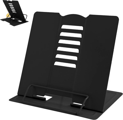befunky 1 Compartments Metal Desktop Book Stand Holder for Reading Hands Free, Durable Metal Adjustable(Black)