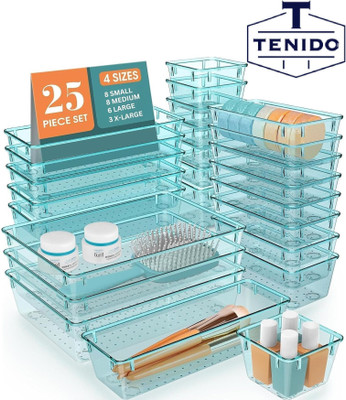 TENIDO 25 Compartments Plastic Drawer organizers , Dressing Table Organizer, Make up Organizer(Blue)