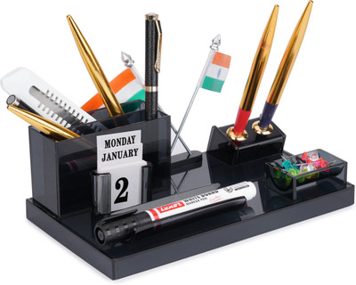 PANKU 6 Compartments Cast Acrylic Pen Stand(Smoke Black)