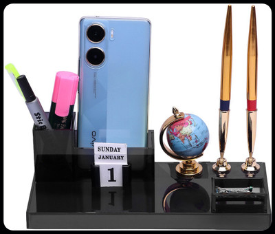 PANKU 5 Compartments Acrylic Pen stand(Smoke Black)
