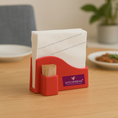 KITCHFREND 2 Compartments Plastic Tissue+ToothPick Holder(Red)