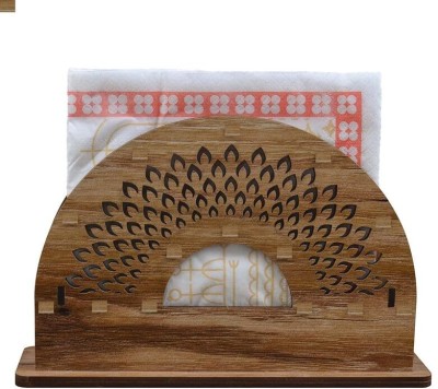 Gojeeva 1 Compartments Wooden Carved Pattern Matte Finished Tissue Holder Napkin Stand For Office Home & Café(Brown)