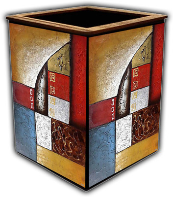 pnf 1 Compartments wooden Poster N frames Colourful Wooden Pen Stand with photo of Abstract Art -2167(Multicolor)