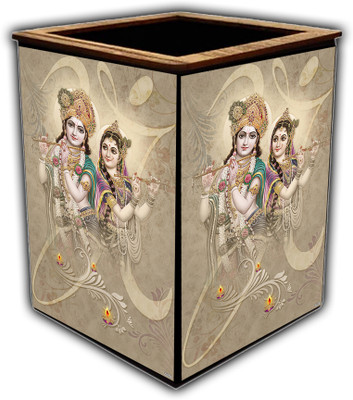 pnf 1 Compartments wooden Colourful Wooden Pen Stand with photo of Radha Krishna -12923(Multicolor)