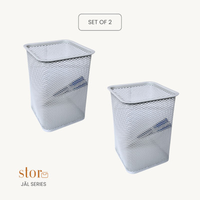 stor 0 Compartments Powder Coated Metal Pen Stand(Ecru White)