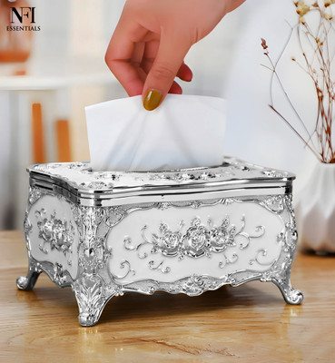 NFI essentials 1 Compartments Plastic Tissue Box(Silver)
