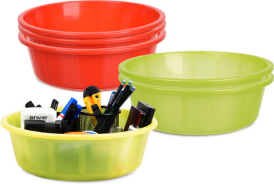 KUBER INDUSTRIES 6 Compartments Plastic Desk Organizer(Red, Green)