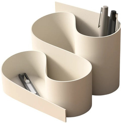 payneer 2 Compartments plastic Desk Organizer Pen Pencil Holder Desktop Desk Tidy Elite for Office Supplies(off white)